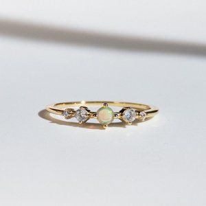 DAINTY Natural Ethiopian OPAL Ring * 14k gold plated 925 sterling Silver ring